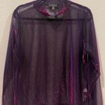 Eloquii Metallic Purple Sheer Mock Neck Long Sleeve Blouse Photo 0