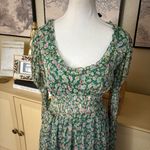 SISTER JANE Shirred Tie Back Maxi Dress Smocked in Green Floral Size M + Size M Photo 4