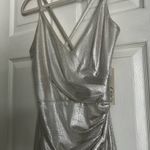 Eliza J Silver Surplice Evening Gown NWT Size 10 Maxi Dress Glam Photo 4
