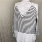 Moa Moa *NEW*  Woman Gray White Striped Lattice Top Photo 1