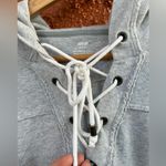 Aerie  Oversized Gray Lace Up Raw Hem Sweatshirt Hoodie Size Small Photo 3