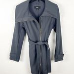Avanti Dark Gray Belted Front Zipper Knit Side Panels Trench Coat, Size Medium Photo 0