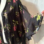 Victoria's Secret  Black Satin Robe with Pink and Green Floral Photo 5