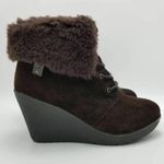 BEARPAW Flatiron Sheepskin Leather Suede Wedge Boots Brown Size 7 Photo 0