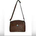 Western style Sam & Hadley brown faux leather medium crossbody bag. Photo 1