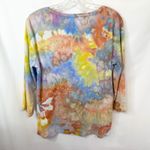 Chico's  Large Top Handmade Tie Dye V Neck 3/4 Sleeve Earthy Boho Orange Blue 1746 Photo 2