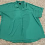 J Jill Blouse Womens 2x Wearever Collection Kelly Green Button Back Boxy Collar Photo 0