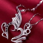 2pcs Angel Wing Heart Shaped Couple Necklaces Silver Photo 0