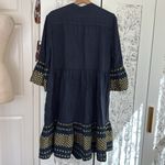 Haris Cotton 100% linen bell sleeve metallic detail midi dress Blue Photo 5