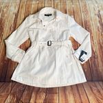 Black Rivet White Nylon Double Breasted Belted Trench Coat L Photo 3