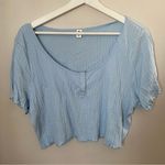 BP Crop Top Pastel Light Blue Buttons Casual Neutral Solid Texture Y2K Style Photo 0