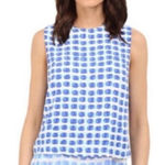 Kate Spade Blue Island Stamp Double Layer Tank Top Blouse Viscose $228 Coastal Photo 0