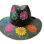 HAT MEXICAN Artisanal Hand Painted Fedora Floral Sombrero Panama Bohemian Black Photo 1