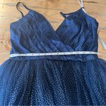Spellbinding Beauty Navy Glitter Sleeveless Tulle Gown Blue Size M Photo 7