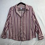 Chico's  2M Bordeaux Striped Purple Buttoned Top Stretch Preppy Office Work Brunch Photo 1