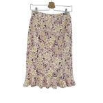 Anthropologie  Skye Pencil Skirt‎ Floral Print Faux Suede Ruffle Purple Size US 2 Photo 7