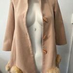 Vintage Hong Kong Carsamono beige womens fur trim pea coat Size small Tan Photo 0