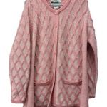 Aran Crafts Coral Merino Wool Button Up Cardigan Cable Sweater Size MEDIUM Photo 0