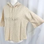 SMF New  Metallic Hooded Top Abstract Knit Short Sleeve Pullover Cream Gold Photo 6