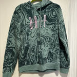 Brooklyn Cloth  Teal Swirl Embroidered Drip Hoodie. Kangaroo Pocket. Sz: S. Photo 0