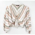 ZARA  Linen Tie Crop Top Balloon Sleeve Pastel Striped Size Small Photo 3