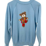 Hanes VTG 80s Sew Goes It Teddy Bear Rainbow Sweatshirt M Blue USA Made Photo 0