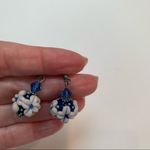 Blue and blush raised flower glass Lampwork drop earrings crystal accents Photo 4