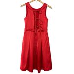 Zac Posen Womens Red Fit & Flare Cocktail Dress 8 USA Lace Up Back Pockets Party Photo 1