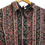 COTTON DAISY Paisley Print Blouse Top Sz L Elastic Waist Buttons Multicolor NEW Black Size L Photo 0
