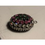 Vintage AB Rhinestone Jet Glass Domed Pendant 1950s Czech/West Germany Style Black Photo 2