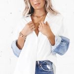 Amazing Lace Button Down Denim Sleeve Top Photo 0