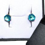 March birthstone aquamarine cz stone in 14k gold plated post earrings. New Photo 2