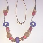 Casual Corner Gold Tone Purple Red Chunky Beaded Boho Retro Necklace Photo 0