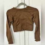 Women 2 Piece Seamless Long Sleeve Top & Biker Shorts Size Medium Brown Photo 2