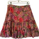 Boston Proper Women's Floral Tiered Ruffle Mini Skirt Pink Size 8 Boho Fairy Photo 6