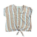 Cloth & Stone Anthropologie Striped Linen Blend Cropped Top Tie Waist Sz XS Photo 0