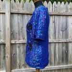 Vintage 80’s Stenay Blue Silk Beaded Sequin Floral Top Photo 3