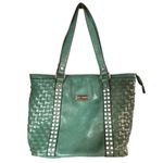 Coco + Carmen Seafoam Woven Side Studded Leather Tote/Shoulder Bag Green One Sz Photo 0
