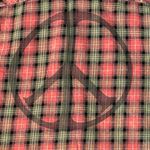 Retro 90s Large Junk Food Peace Sign Plaid Flannel Grunge Fall Red Logo Patch Photo 5