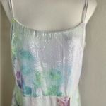 THEIA Sequin Tie Dye‎ Maxi Dress Spaghetti Straps Formal Evening Gown Size 14 White Photo 2