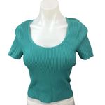 Madewell  Women's Blue Ribbed Knit Scoop Neck Short Sleeve Basic Casual Top Sz L Photo 0