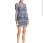 AQUA  Light Blue Crochet Lace High Neck Long Sleeve Mini Dress Photo 8