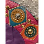 Vintage 80s Boho Colorblock Leather Crossbody Purse Geometric Studded Bag Tassle Photo 1