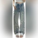 Women Loose Fit Boyfriend Jeans Baggy Y2K Straight Leg Star Patchwork Size Small Blue Photo 3