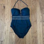 La Blanca black with white stripe sweetheart halter swimsuit size 10 Photo 1