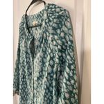 Skies Are Blue  Teal White Leopard Print Button Up Long Sleeve‎ Blouse Women's M Photo 1
