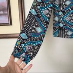 Tory Burch  Geometric 100% Silk Shirt Long Sleeves Blue/Black Tie Front Size 8 Photo 7