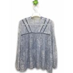 En Crême En Creme Top Womens Small Boho Crochet Insert Floral Blue Tassel Tie Top Blouse Photo 6