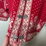 Vintage Skjaeveland Red and White Polo Bear Wool Nordic Ski Cardigan Sweater L Size L Photo 5