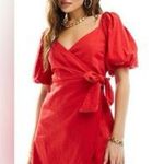 Abercrombie & Fitch Abercrombie Tall Linen mini wrap dress Puff short Sleeves tie front vneck Photo 2